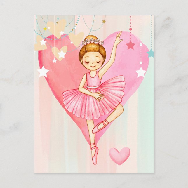 Postal Estrelas Ballerina Cute e Cartão de Posto Cardíaco (Frente)