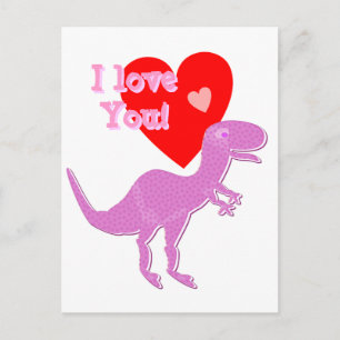 Postal Eu te amo Cartoon Dinossauro T-Rex Cartão