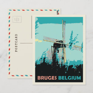 Postal Exemplo de moinho de vento Bruges Bélgica Cartão p