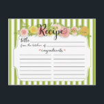 Postal Faixa Verde Clássica com Cartão de Receita de Rosa<br><div class="desc">Linda borda de rosa e rosa amarela,  colocada em um cartão de receita verde e risca branca.</div>