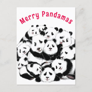 Postal Família de Pandas Felizes com Cartão de Natal - Pi