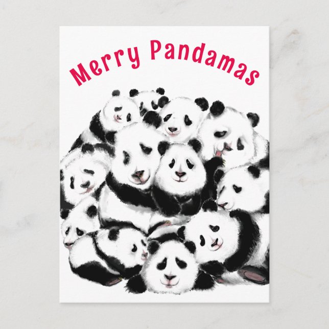 Postal Família de Pandas Felizes com Cartão de Natal - Pi (Frente)