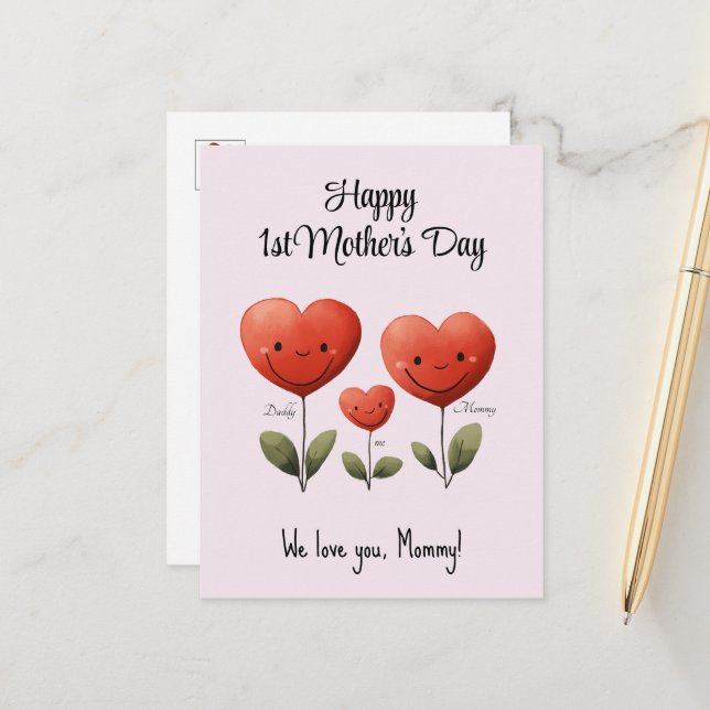 Postal Feliz 1º Dia das Mães, Cartão do Papai e do Bebê,  (Frente/Verso In Situ)