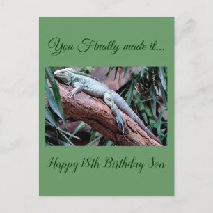 Postal Feliz 18º Aniversário do cartão de lagarto