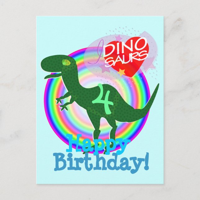 Postal Feliz aniversario 4 anos de cartão de T-Rex Dino (Frente)
