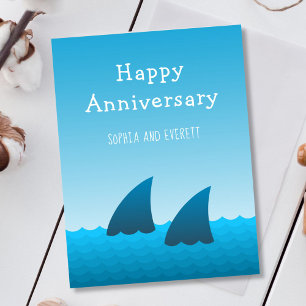 Postal Feliz Aniversário, Casal Tubarão Engraçado, Cartão