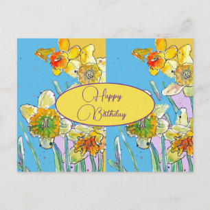 Postal Feliz Aniversário Daffodil floral Amarelo Cartão P