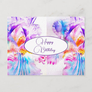 Postal Feliz Aniversário Íris floral Roxo Rosa Cartão Pos