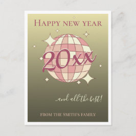 Postal Feliz ano novo 2025 cartão de saudação rosa dourad