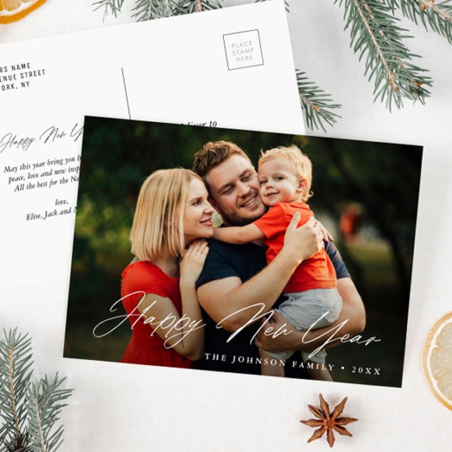 Postal FELIZ ANO NOVO | cartão de saudação de script na m (Criador carregado)