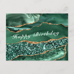 Postal Feliz Cartão de Aniversário Agate Glitter Verde Do