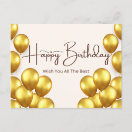 Postal Feliz Cartão de Aniversário com Balões Dourados