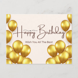 Postal Feliz Cartão de Aniversário com Balões Dourados