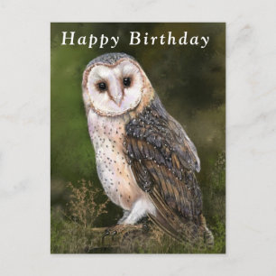 Postal Feliz Cartão de Aniversário Western Barn Owl