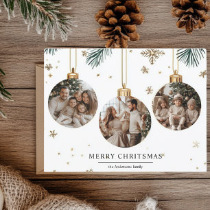 Postal Feliz Cartão de Natal com Três Fotos de Ornamento