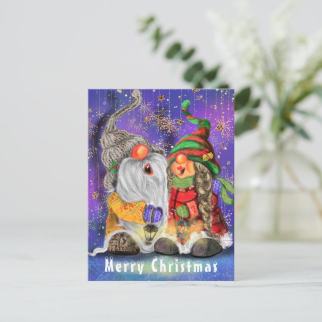 Postal Feliz Cartão de Natal Gnomo (Em pé/Frente)