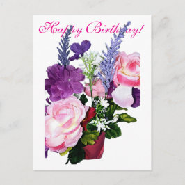 Postal Feliz Cartão floral fofo de aniversário