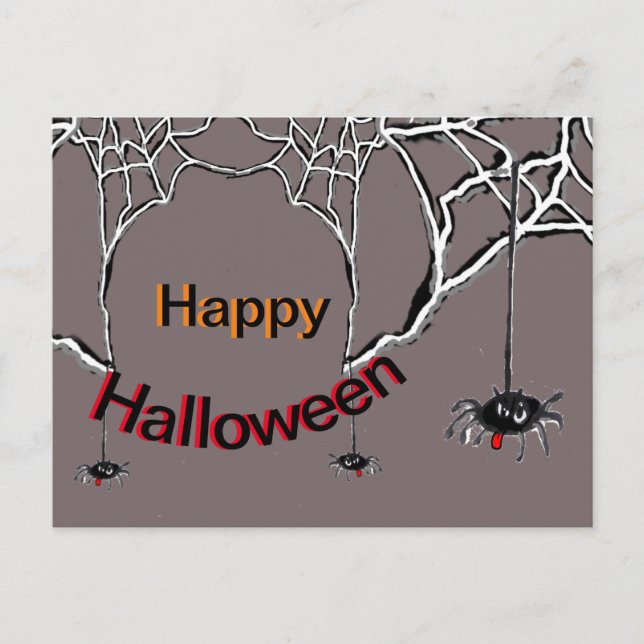 Postal Feliz Cartoon de Aranhas de Halloween. Cartão Post (Frente)