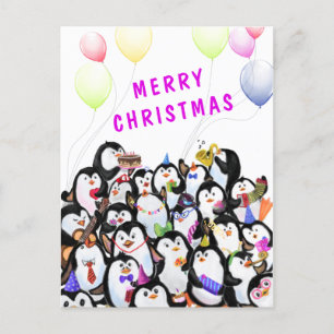 Postal Feliz Festa de Pinguins Feliz Cartão de Natal