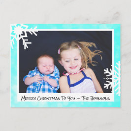 Postal Feliz Natal Cartão com fotos da Família Aqua Snowf