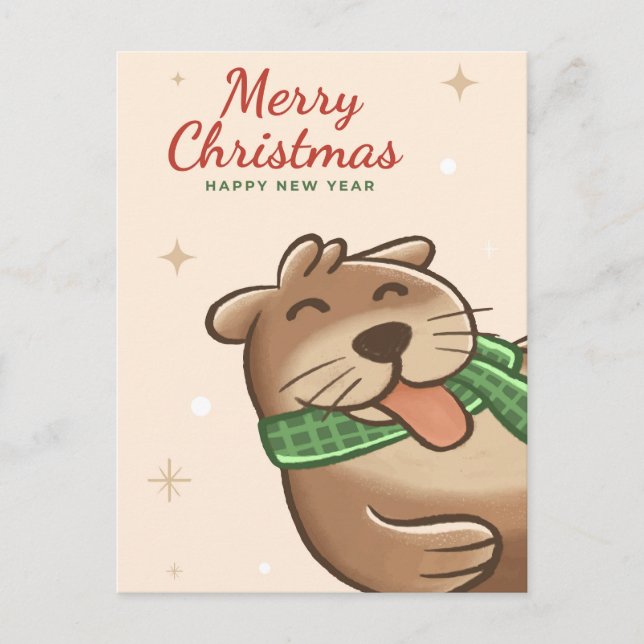 Postal Feliz Natal Cartão de Lontra (Frente)