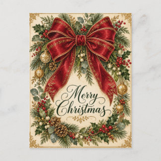 Postal Feliz Natal Trevo de Arco Vermelho Vintage Cartão