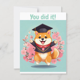 Postal feliz shiba inu se formando - cartão de graduação