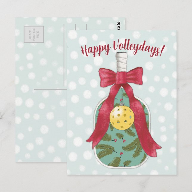 Postal Feliz Volleydays Pickleball - Cartão de férias tem (Frente/Verso)