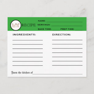 Postal Ferramentas de cozinha de cartão verde de recibo 
