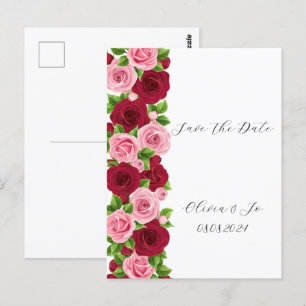 Postal floral fino vermelho e rosa salve o cartão de data