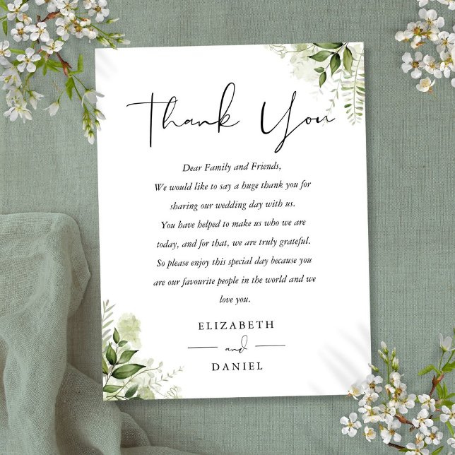Postal Floral Greenery Obrigado Cartão de Casamento (Floral Greenery Thank You Wedding Place Card)
