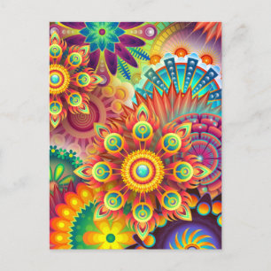 Postal Floral Mandala Collage Cartão de Saudação Psicedél