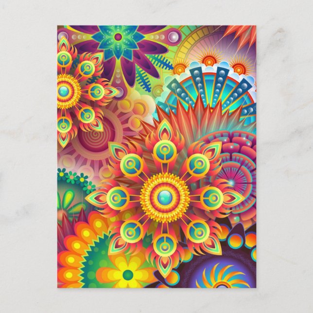 Postal Floral Mandala Collage Cartão de Saudação Psicedél (Frente)