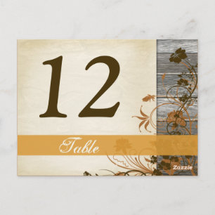 Postal Flores de outono, FAUX Wood Table Number Cartão de