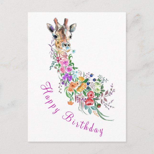 Postal Flores Girafa Cartão de Aniversário (Frente)