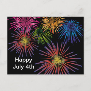 Postal Fogos-de-artifício design cartão do 4 de julho