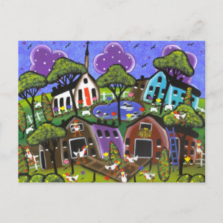 Postal Folk ART Chicken Flock by LORI EVERETT cartão post