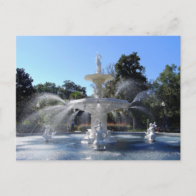 Postal Fonte do Forsyth Park, Savannah, Geórgia, Cartão P (Frente)