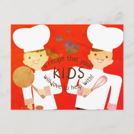 Postal garota meninos chefs crianças cozinhando cartão de