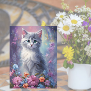Postal Gatinho de Fantasia Caprichosa no Jardim Cartão Po