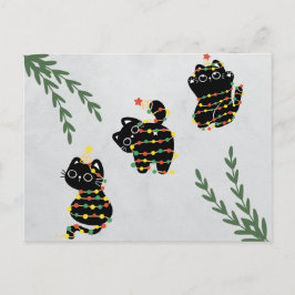 Postal Gato bonitinho de cartão de Natal brincando de bic