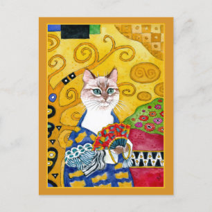 Postal Gato bonito do ouro de Gustavo Klimt com o cartão