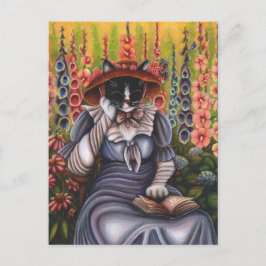 Postal Gato de Algodão Lendo Livro Fantasia Cartão de Art