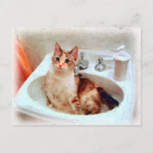 Postal Gato do Impressionista numa Pia de Cuba Cartão Pos