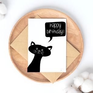 Postal Gato Preto Fofo - Cartão de Aniversário
