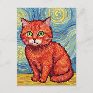 Postal Gato ruivo fofo no estilo de Van Gogh Cartão posta