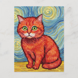 Postal Gato ruivo fofo no estilo de Van Gogh Cartão posta