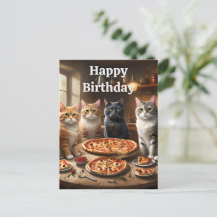 Postal Gatos Amantes de Pizza, Cartão de Aniversário