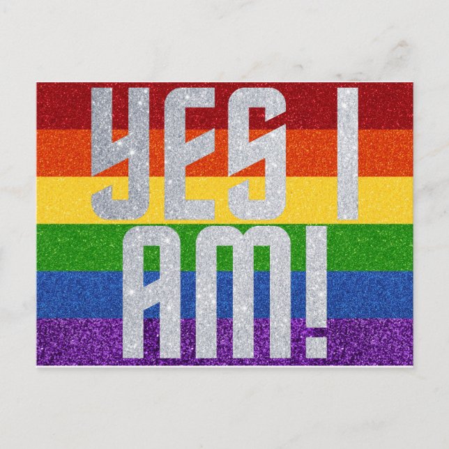 Postal Glitter LGBT Sim Eu Sou! Cartão de Saída (Frente)