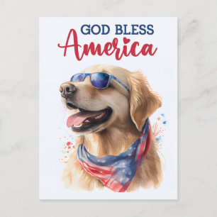 Postal Golden Retriever, Deus Abençoe a América Cartão Po